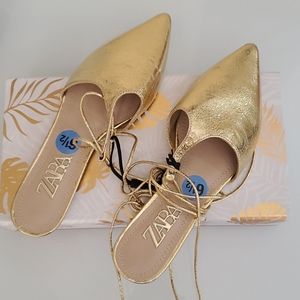Zara Gold Lace Up NWT